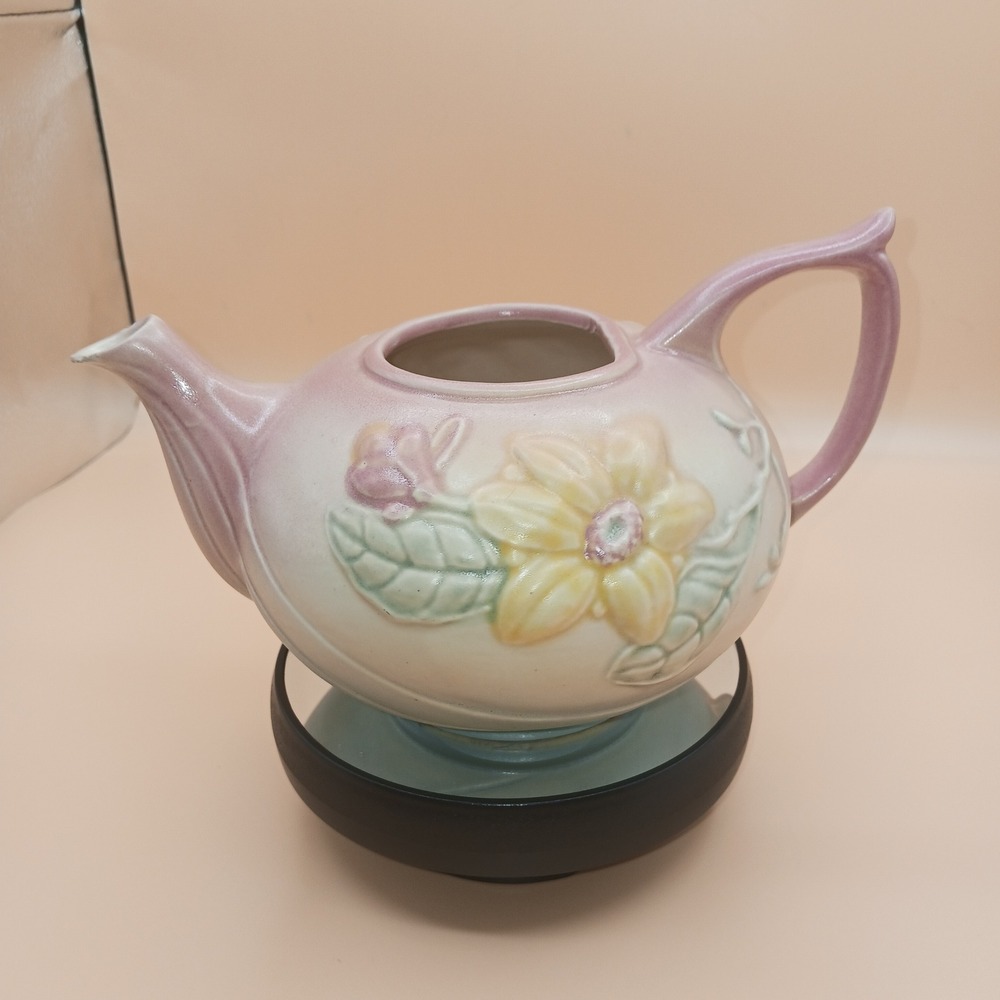 Hull Art Pottery Wildflower Teapot Pink Blue Yellow Floral W-10 1940s Vintage - Picture 7 of 9